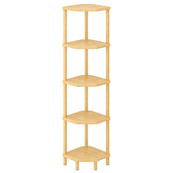 HOOBRO 5-Tier Solid Bamboo Corner Shelf, 90 Design, Natural