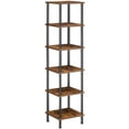 thumbnail image 1 of HOOBRO 6-Tier Corner Shelf, Corner Square Rack Display Shelf, Tall Storage Rack Plant Stand, Bookcase for Small Spaces, Living Room, Home Office, Kitchen, Rustic Brown and Black BF55CJ01, 1 of 17