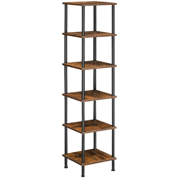 HOOBRO 6-Tier Corner Shelf, Corner Square Rack Display Shelf, Tall Storage Rack Plant Stand, Bookcase for Small Spaces, Living Room, Home Office, Kitchen, Rustic Brown and Black BF55CJ01
