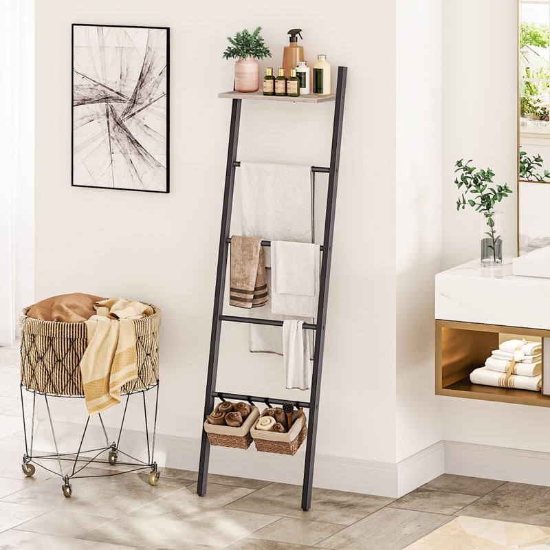 HOOBRO 61.4 5 Tier Wide Blanket Ladder Shelf Magazine Stand Bathroom Bedroom Gray BG73CJ01G1