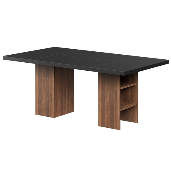 HOOBRO 61.4-Inch Dining Table for 4-6 People with Side Storage Shelf, Rectangular Kitchen Table with Thickened Top & Floor-Protective Pads for Dining Room, Black and Walnut BH40CZ01