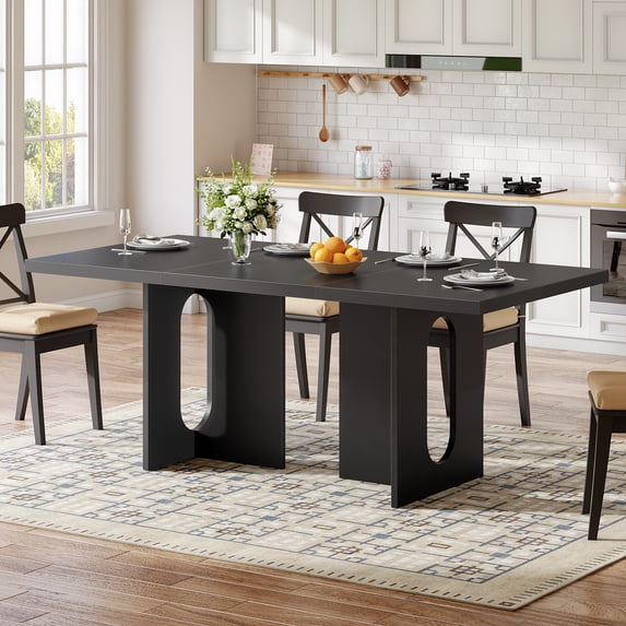 HOOBRO 63-Inch Dining Table for 4-6 People, Rectangular Kitchen Table with Thickened Top & Floor-Protective Pads for Dining Room, Black BB36CZ01