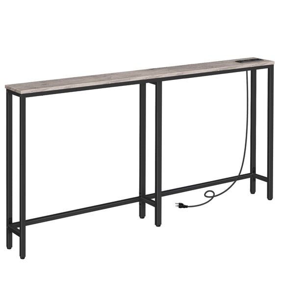 HOOBRO 63" Narrow Console Table with Charging Station,Greige