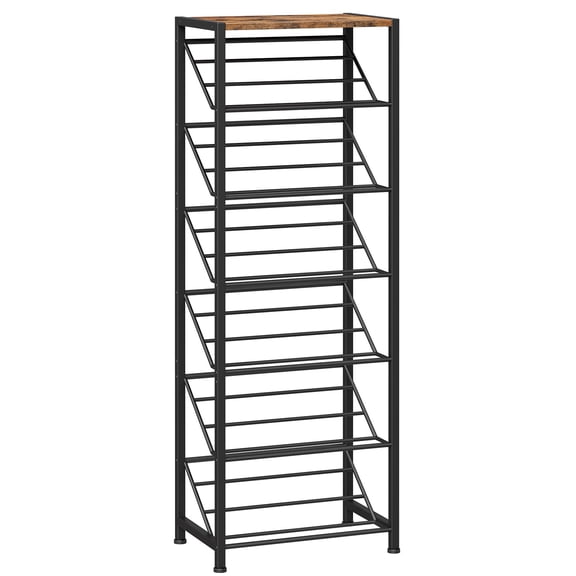 HOOBRO 7-Tier Narrow Slanted Shoe Rack, Rustic Brown