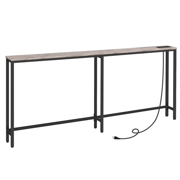HOOBRO 70.9" Narrow Console Table with Charging Station, 5.9" Sofa Table with 2 Power Outlets and USB Ports, Long Entryway Tables Behind Couch Table, for Hallway, Living Room, Greige