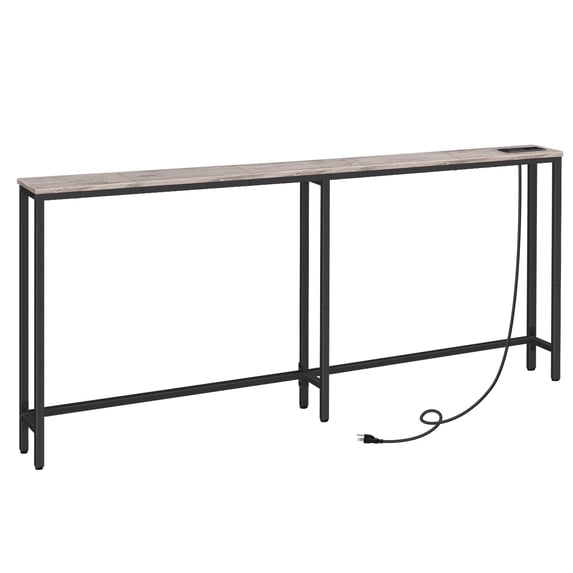 HOOBRO 70.9" Narrow Console Table with Charging Station, 5.9" Sofa Table with 2 Power Outlets and USB Ports, Long Entryway Tables Behind Couch Table, for Hallway, Living Room, Greige