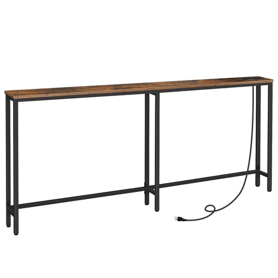 HOOBRO 70.9" Skinny Console Table with Charging Station Slim Sofa Table Hallway Foyer Rustic Brown BF185UXG01G1