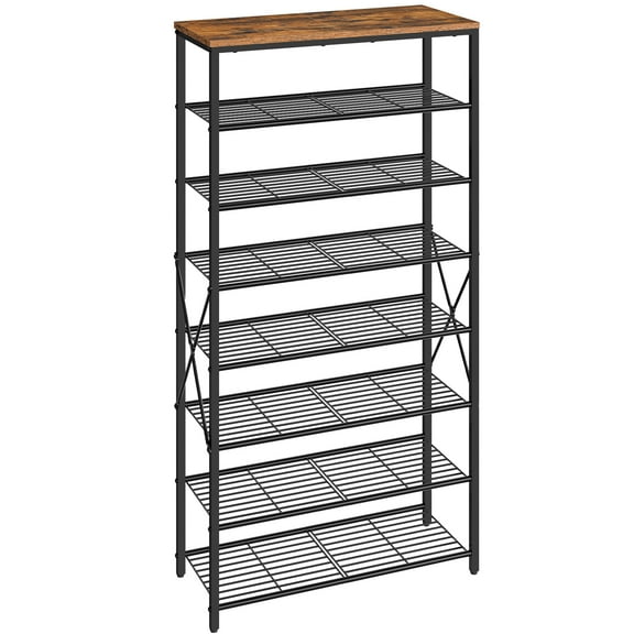 HOOBRO 8-Tier Shoe Rack for Front Door Entrance, Shoe Shelf, Shoe Storage Organizer, Holds 24-26 Pairs of Shoes, Metal Frame, Closet, Entryway, Hallway, Foyer, Rustic Brown and Black BF88XJ01