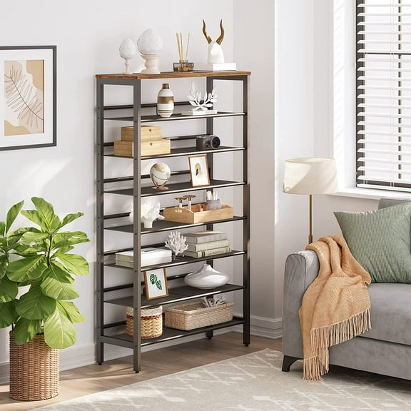 HOOBRO 8-Tier Shoe Rack Organizer with Adjustable Storage Shelf Entryway Brown BF18XJ01