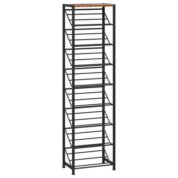 HOOBRO 9-Tier Narrow Slanted Shoe Rack, Rustic Brown