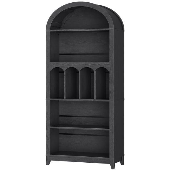 HOOBRO 70.9" 5-Tier Farmhouse Arched Bookshelf with Storage, Black