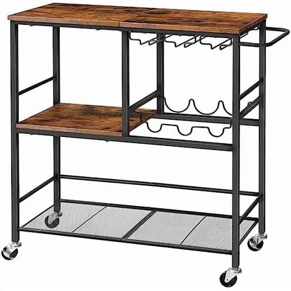 Tekola Bar Cart for The Home, 29.5 inches 3-Tier Serving Cart with Wheels, Rolling Kitchen Cart with Wine Rack and Glass Holder for Living Room, Party, Bar, Rustic Brown and Black BF21TC01G1