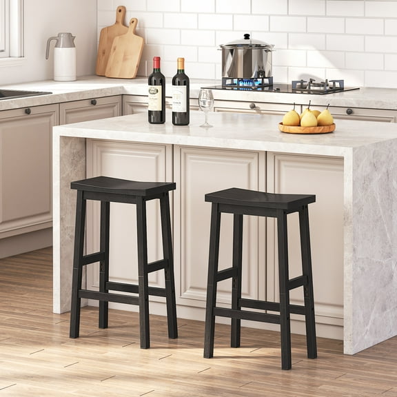 HOOBRO Bar Stool,Set of 2 Bamboo Bar Stools, 26 Inches Kitchen Counter Chairs with Footrest, Saddle Stools, for Living Room, Dining Room, Industrial Style, Black BB03MD01G2
