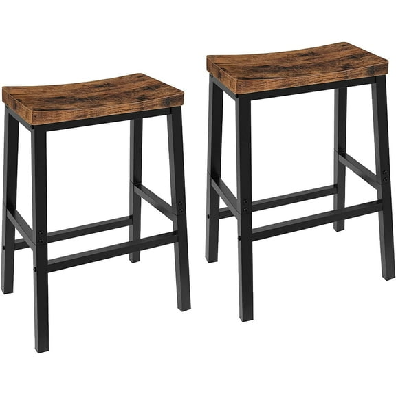 HOOBRO Bar Stools, Set of 2 Bar Chairs, 23.6 Inch Saddle Stools, Kitchen Counter Seat with Footrests, Industrial Barstools for Dining Room, Kitchen, Counter, Rustic Brown and Black BF02MD01