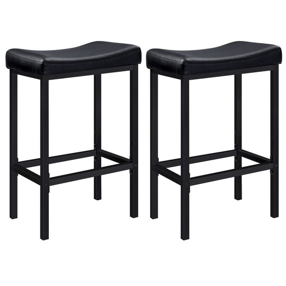 HOOBRO Bar Stools, Set of 2 Bar Chairs, Counter Height Stools, Saddle Barstools with Curved Surface, 24.8 Inches, 2.4" Thick Upholstery, for Kitchen, Dining Room, Cafe Black BB10BY01