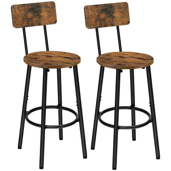 HOOBRO Bar Stools,Set of 2 Round Bar Chairs with Back,25.2" Bar Chairs for Kitchen Island, Dining Room,Counter Height Bar Stools, Easy to Assemble, Rustic Brown and Black BF32BY01G1
