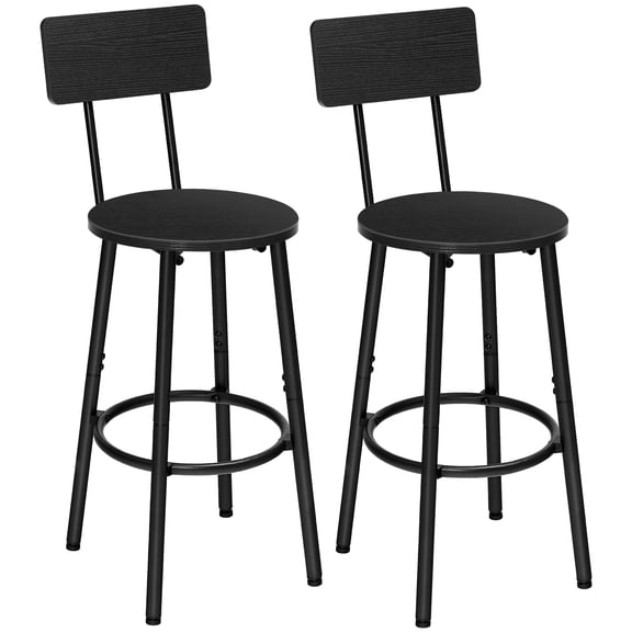 HOOBRO Bar Stools,Set of 2 Round Bar Stools with Back,25.2" Bar Chairs for Kitchen Island, Dining Room,Counter Height Barstools, Easy to Assemble, Black
