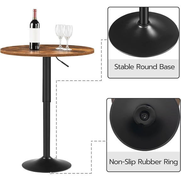 HOOBRO Bar Table Adjustable Round Pub Table Dining Table Cocktail Table