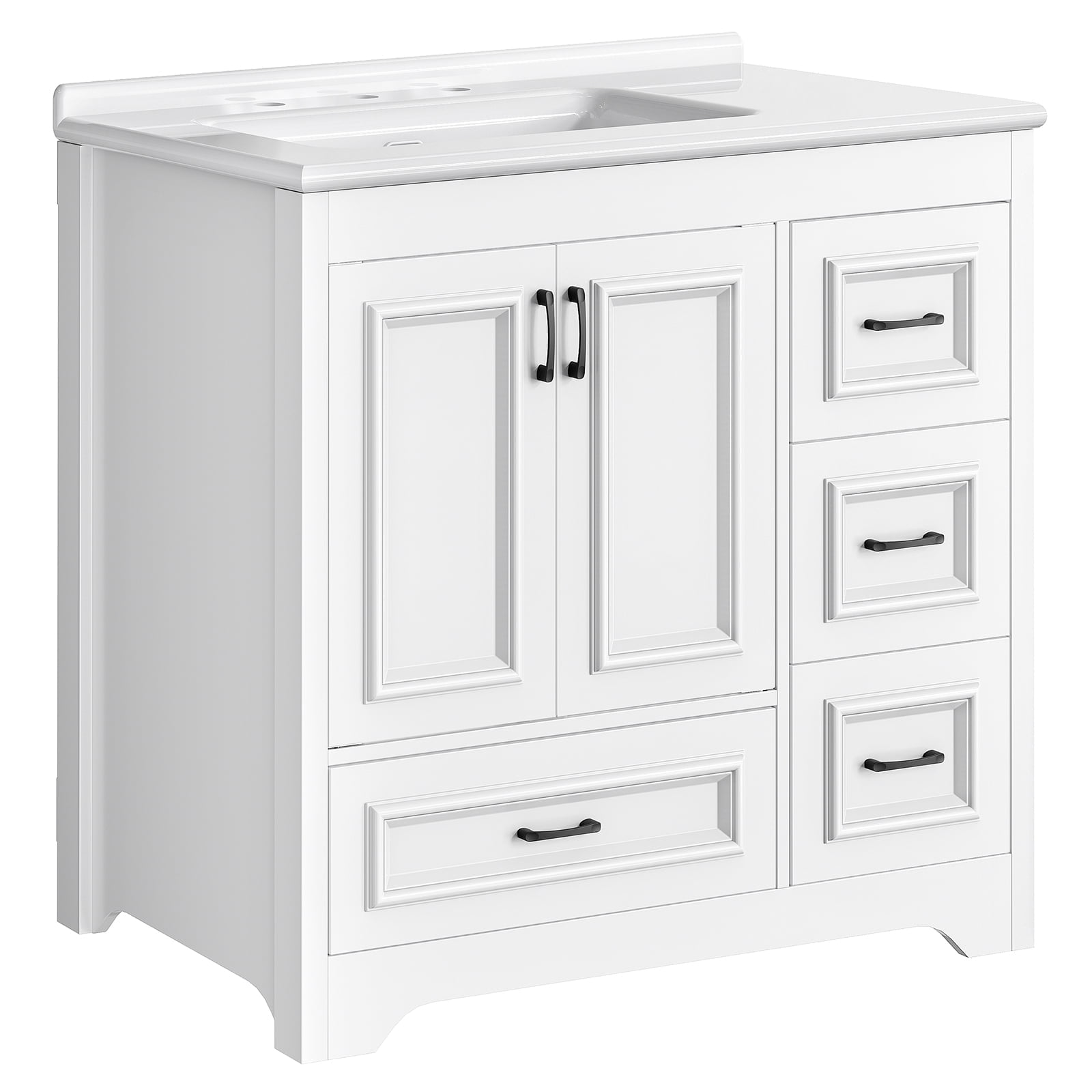 HOOBRO Bathroom Vanity with Sink, Modern Storage Cabinet with Ceramic Countertop, Drawers and Cabinet, Arc Bottom Design and Metal Glides, Drain Kit Not Included, for Bathroom, White WT02BV01