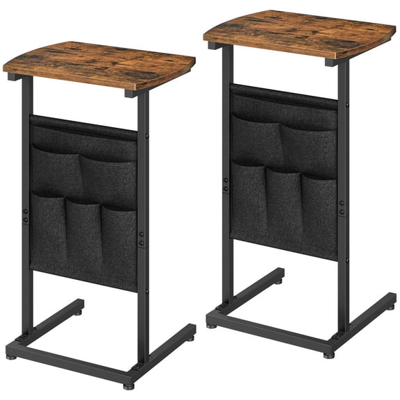 HOOBRO C Shaped End Table Set of 2, Small Side Table for Couch with Storage Bag, Slide Under Sofa, for Small Place, Sturdy Frame, Living Room, Bedroom, Rustic Brown and Black BF40SFP201