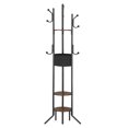thumbnail image 1 of HOOBRO Coat Rack Stand , Freestanding Coat Hanger Shelf with Fabric Basket, 6 Support Legs and 9 Hooks, for Clothes, Hat, Suitable for Hallway, Bedroom, Rustic Brown and Black BF45YM01, 1 of 11