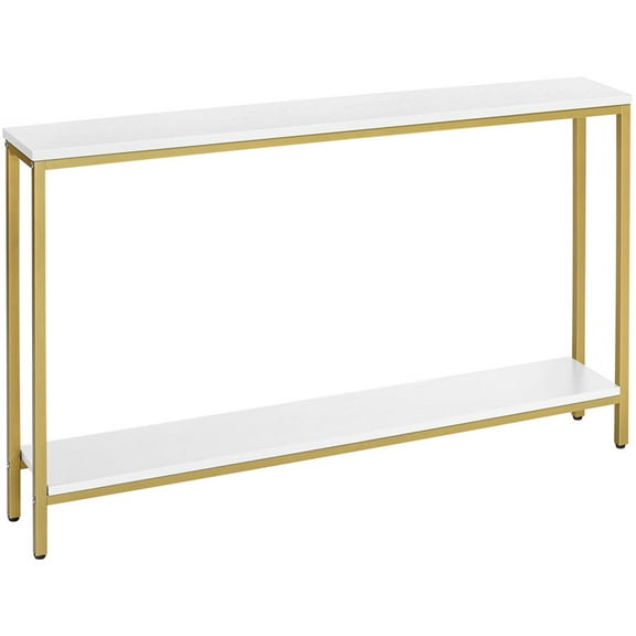 HOOBRO Console Table 47.2" Narrow Skinny Table Industrial Entryway Living Room Hallway White and Gold DW20XG01G1