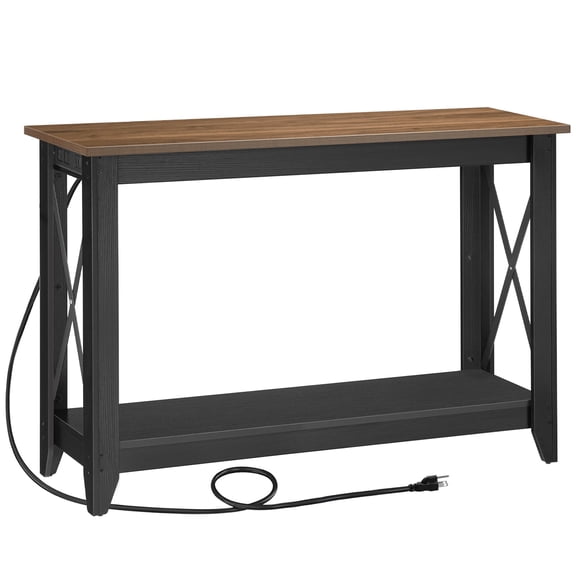 HOOBRO-Console Table with Power Socket, Narrow Entryway Table with Outlets and USB Ports, Skinny Sofa Table, Behind Couch Table, for Entrance, Hallway, Foyer, Corridor, Black walnut color BH12UXG01