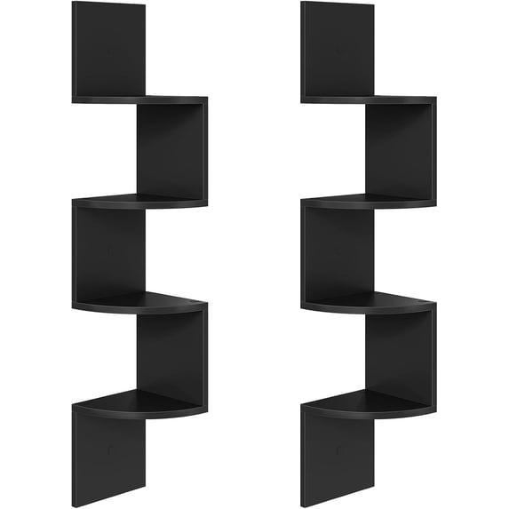 HOOBRO Corner Shelf, Set of 2 Floating Corner Shelves, 4-Tier Wall-Mounted Corner Bookshelves for Living Room, Bedroom, Bathroom, Home Office Decor, Black BK25BJP201