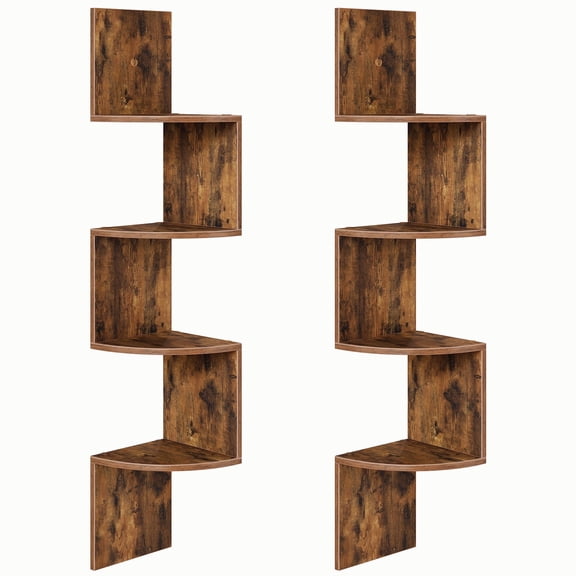 HOOBRO Corner Shelf Wall-Mounted, Set of 2 Floating Corner Shelves for Wall, 4-Tier Corner Bookshelves for Living Room, Bedroom, Bathroom, Home Office, Rustic Brown BF25BJP201