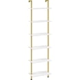thumbnail image 1 of HOOBRO DIY Ladder Shelf, 6-Tier Wooden Wall Mounted Bookshelf, Narrow Gold Bookcase, Display Shelf, Storage Rack, Plant Stand, for Living Room, Bedroom, Study, Balcony, Marble and Gold DM651CJ01, 1 of 18