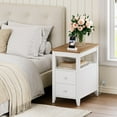 thumbnail image 1 of HOOBRO End Table with Outlets and USB Ports, Bedside Table with 2 Drawers and Storage, Large Capacity Nightstand with Rear Book Holder, Farmhouse Style Living Room, Bedroom White and Walnut WH275UBZ01, 1 of 13