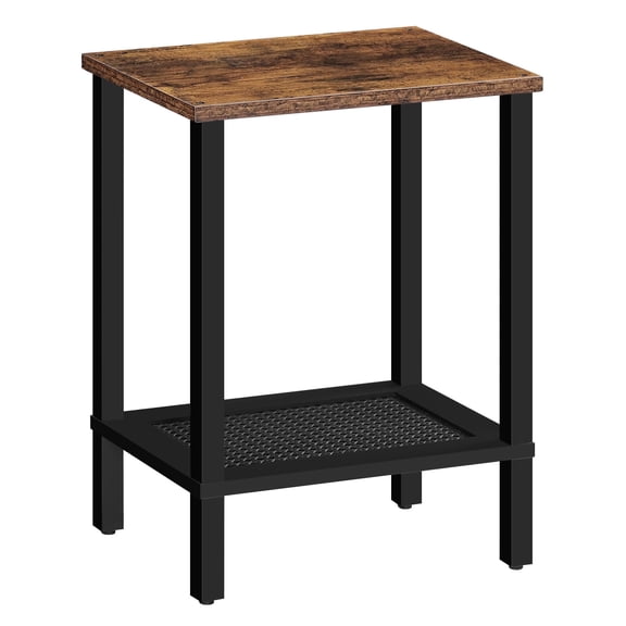 HOOBRO End Table, Small Side Table with 2-Tier Storage Shelves, Nightstand with Faux Rattan Decoration, for Living Room, Bedroom, Rustic Brown and Black BF91BZ01