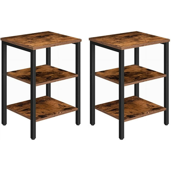 HOOBRO End Tables Metal Frame Set of 2 Sofa Tables with 3-Layer Storage Shelves Living Room Home Office Rustic Brown BF13BZ01