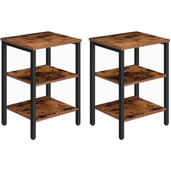 HOOBRO End Tables Metal Frame Set of 2 Sofa Tables with 3-Layer Storage Shelves Living Room Home Office Rustic Brown BF13BZ01