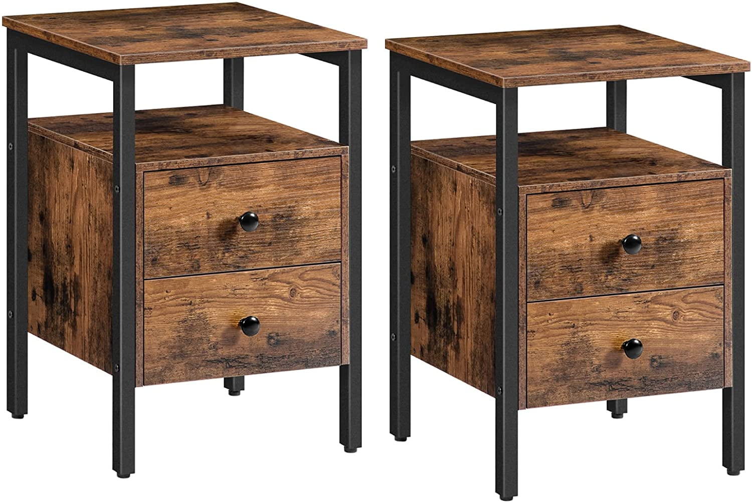 HOOBRO End Tables Set of 2 Bedside Table with 2 Drawers and Storage ...