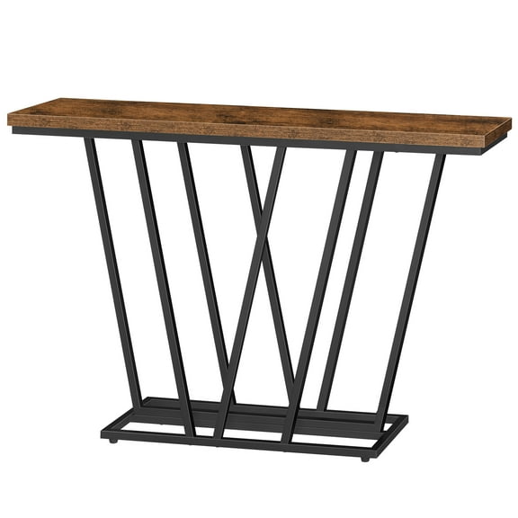 HOOBRO Entryway Table, Console Table, Industrial Display Stand with Open Storage, V-Shaped Frame, for Entryway, Foyer, Living Room, Bedroom, Dining Room, Hallway, Rustic Brown and Black BF127XG01