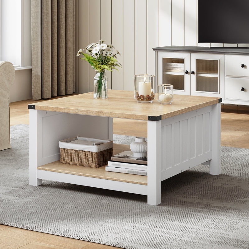 HOOBRO Farmhouse Coffee Table, Square Coffee Table for Living Room