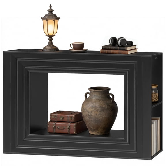 HOOBRO Farmhouse Console Table with Adjustable Shelves, Black