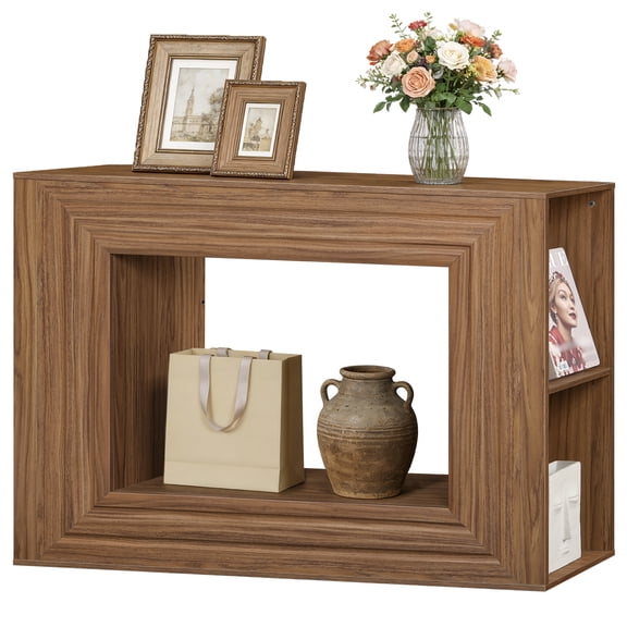 HOOBRO Farmhouse Console Table with Adjustable Shelves,Walnut