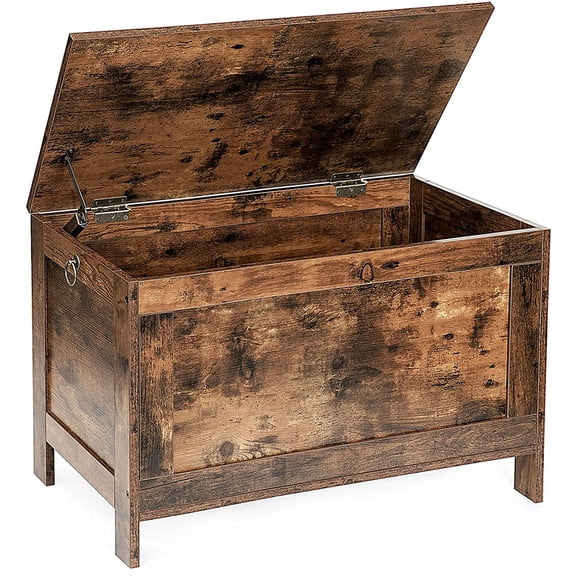 HOOBRO Farmhouse Storage Chest with Safety Hinge, Rustic Brown