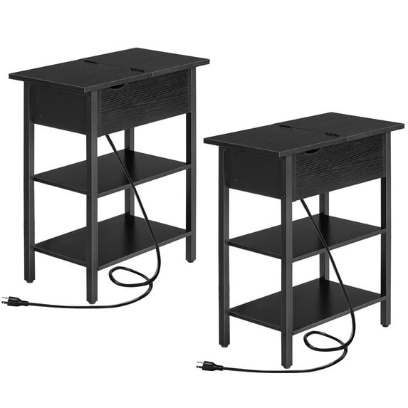 HOOBRO Flip End Table Set of 2 with USB Ports & Power Outlets Living Room Bedroom Black BK341BZP201