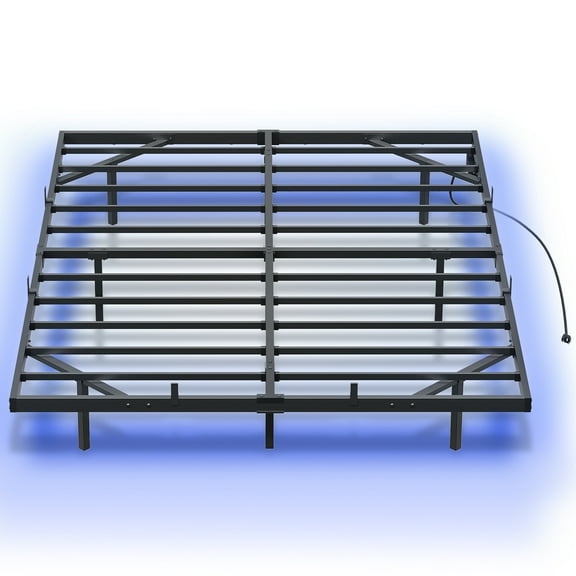 HOOBRO Floating Bed Frame Full Size, Bed Frame with Charging Station and LED Lights, Industrial Style Metal Platform Full Bed, Soundless, No Box Springs Needed, Black BK39UDBF01