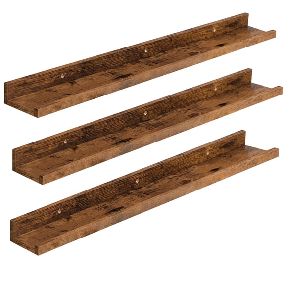 HOOBRO Floating Shelves, Wall Shelf Set of 3, 35.4 Inches Hanging Shelf with Raised Edge and Invisible Brackets, for Bathroom, Bedroom, Kitchen, Office, Living Room Decor, Rustic Brown BF90BJ01