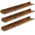 thumbnail image 1 of HOOBRO Set of 3 35.4-Inch Floating Wall Shelves with Raised Edge & Invisible Brackets, Rustic Brown, 1 of 10