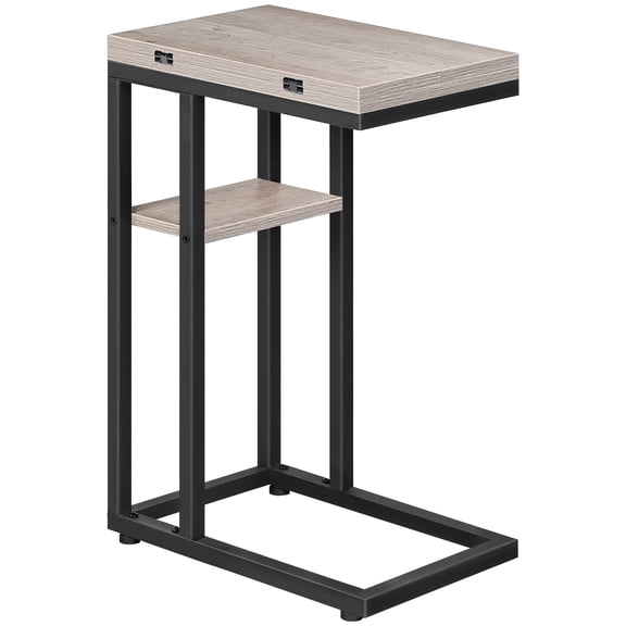 HOOBRO Farmhouse Adjustable Shelves Particleboard and Metal C Shaped End Table, Greige and Black