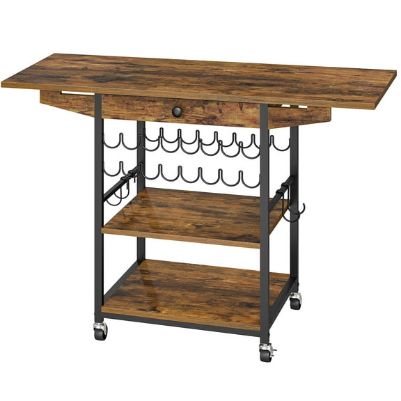 HOOBRO FoldableHeat Press Table, MovableHeat Transfer Stand, Vinyl Roll Holder and 4 S-Shaped Hooks, Mobile Workbench Cart for DIY Sublimation, T-Shirts Heat Transfer Project, Rustic Brown BF84CJ01