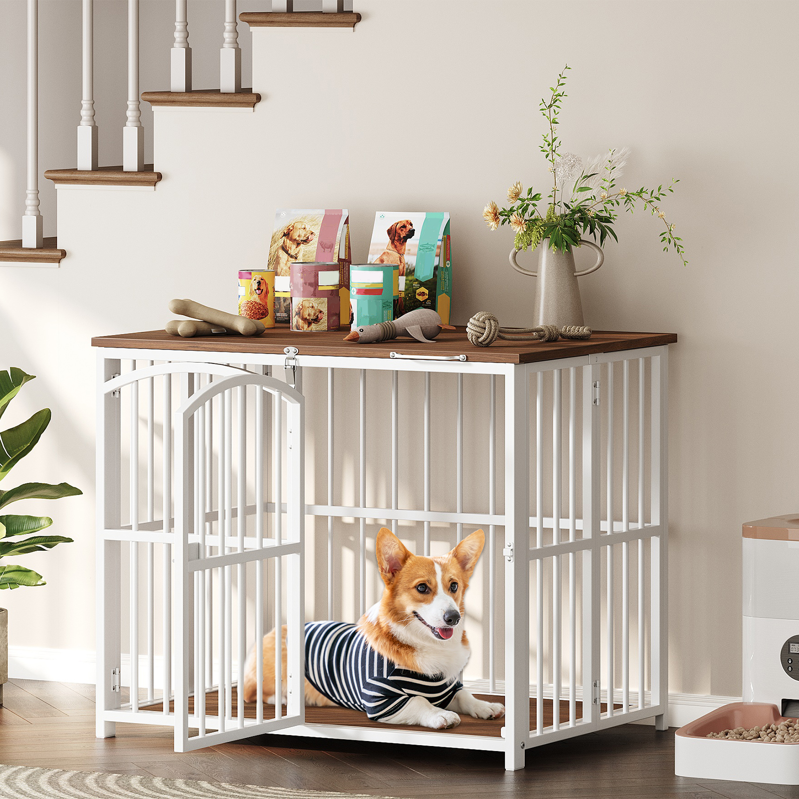 Image showcasing HOOBRO Foliding Dog Crate Furniture, Dog Kennel Indoor with Flip-up Top ...