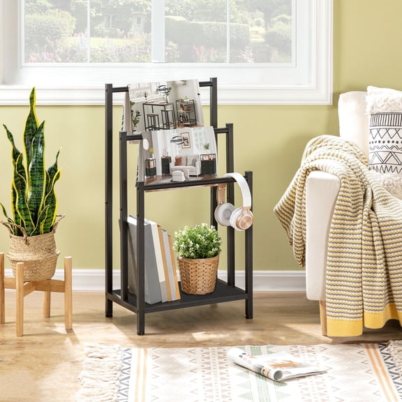 HOOBRO Free Standing Towel Rack, 3 Tier Blanket Rack, Blanket Holder for Bathroom, 16.9" L x 11" W x 31.9" H, Industrial Metal Drying and Display Rack with Shelf, Black BB03LB01