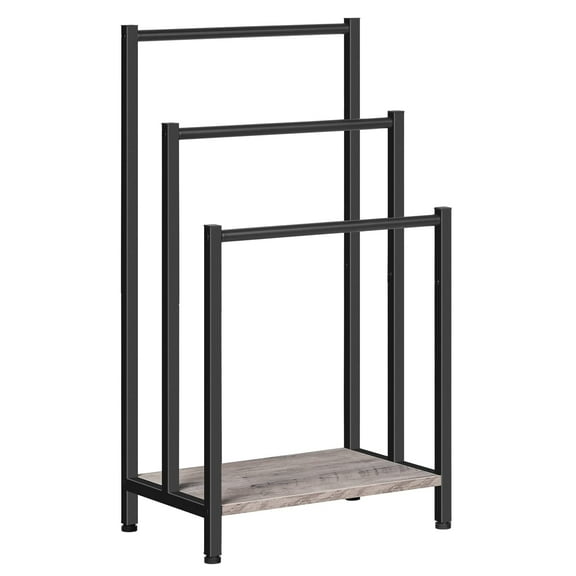 HOOBRO Free Standing Towel Rack, 3 Tier Blanket Rack, Blanket Holder for Bathroom, 16.9" L x 11" W x 31.9" H, Industrial Metal Drying and Display Rack with Shelf, Gray and Black BG03LB01