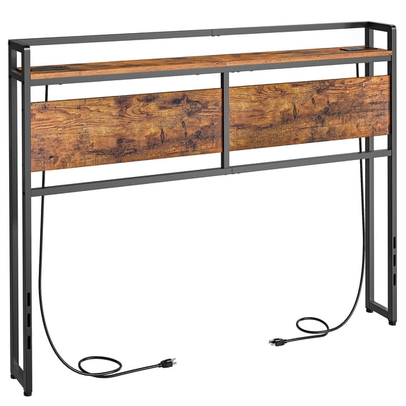 HOOBRO Full Bed Frame with 2 Storage Drawers, 2 Open Shelves, Charging Station & LED Light Strip, Industrial,Rustic Brown
